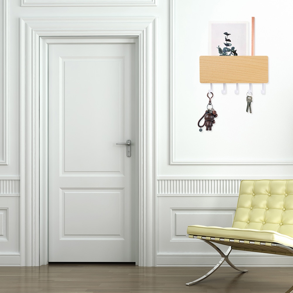 Colgador de llaves decorativo Simple pequeño gancho de pared ahorro de espacio fácil de instalar estante de almacenamiento trasero de puerta de madera
