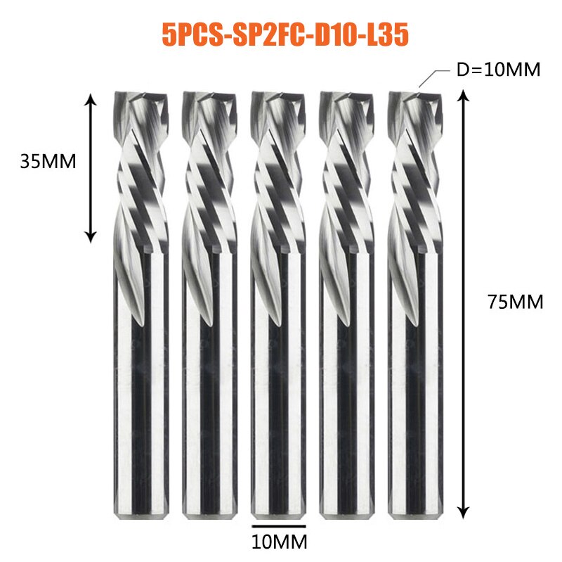 5PCS/LOT Compression Milling Cutter Woodwork DOWN Cut Two Flute Spiral Carbide Milling Tool CNC Router Bits Wood End Mill Cutter