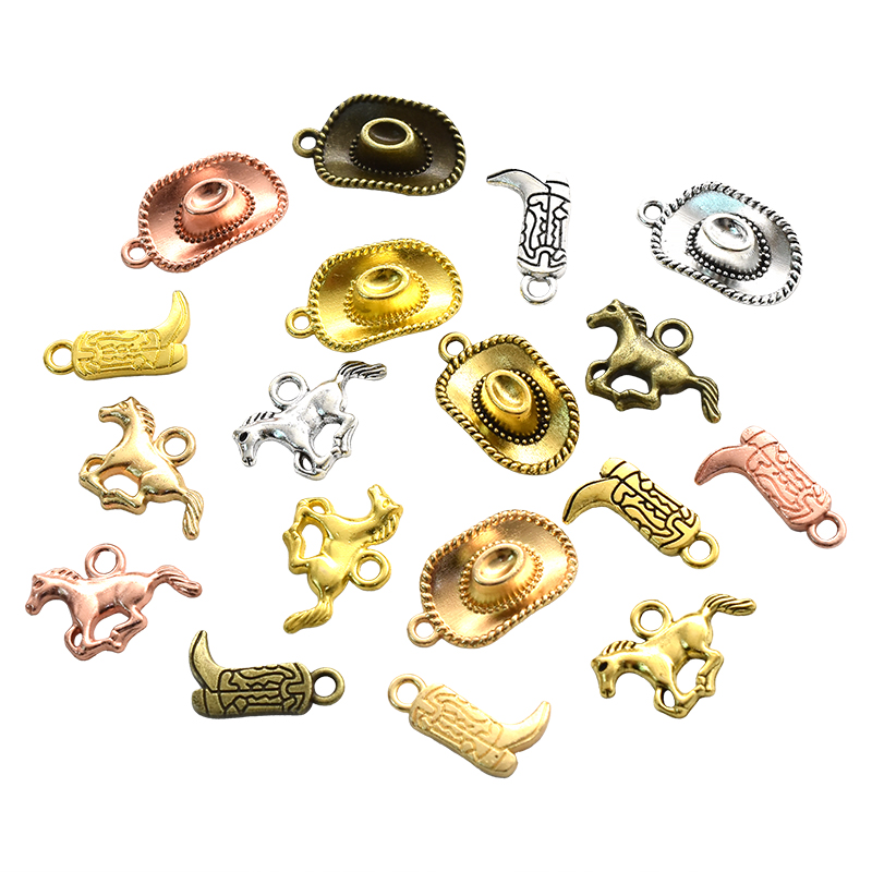 18Pcs Western Cowboy Thema Charms Lichtmetalen Metalen Paard Cowboy Boot Hoed Hanger Voor Diy Armband Ketting Oorbellen Sieraden Maken