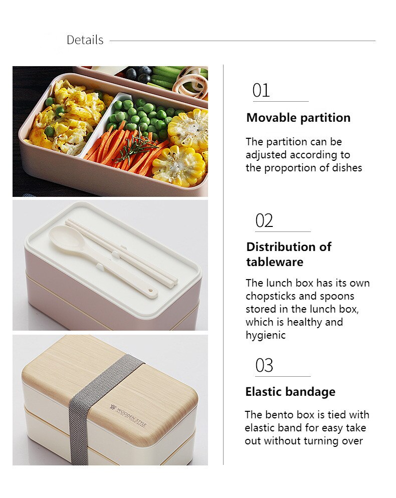 Ins Stijl Dubbele Laag Lunch Box Plastic Compartiment Bentobox Volwassen Student