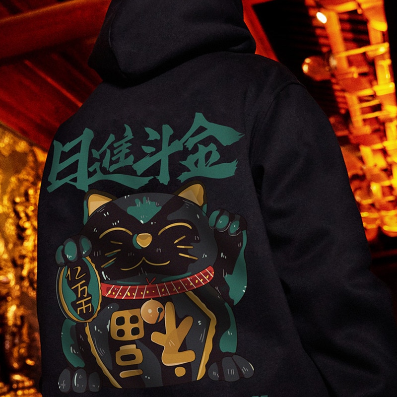 Zazomde vinter løse hættetrøjer mænd hip hop sweatshirt plutus cat print mænd pullover tegneserie oversize hættetrøje high street sweatshirt