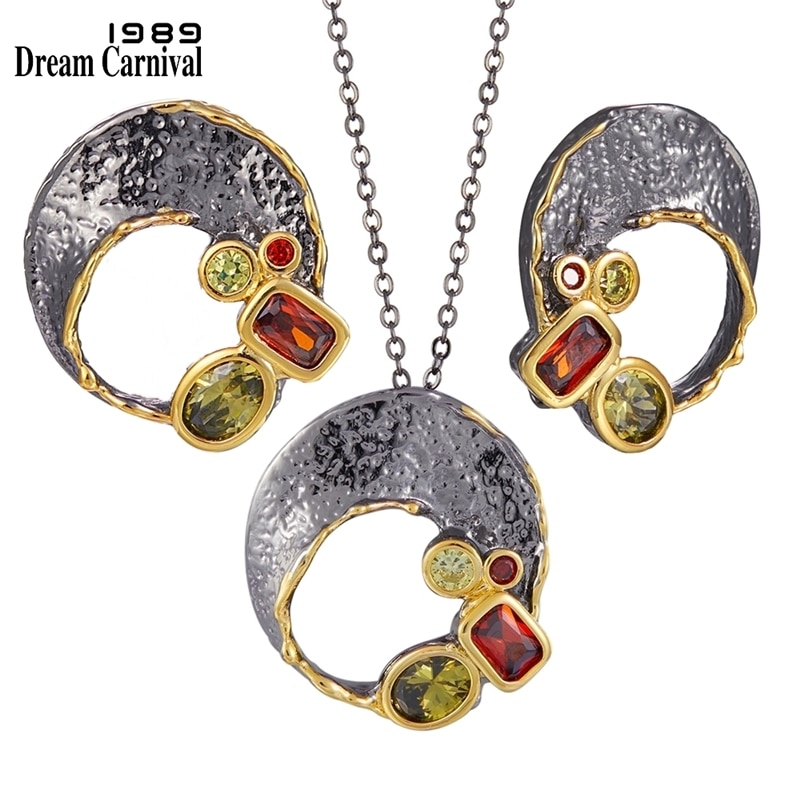 Dreamcarnival1989 Original Necklace Earings Set Women Moon Style Gothic Anniversary Colors Zircon Jewelry EP4004S2