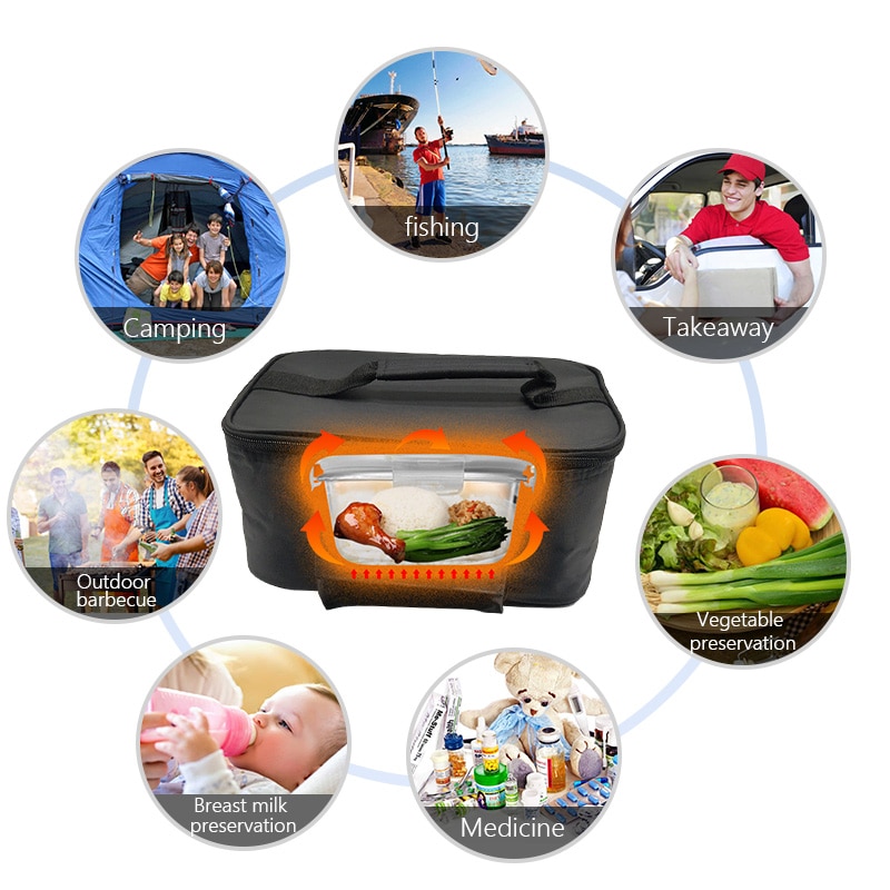 Car Lunch Heating Bag 12V Electricity Food Thermal Insulation Bags Bento Warmer and Heater Box For School Office Travel