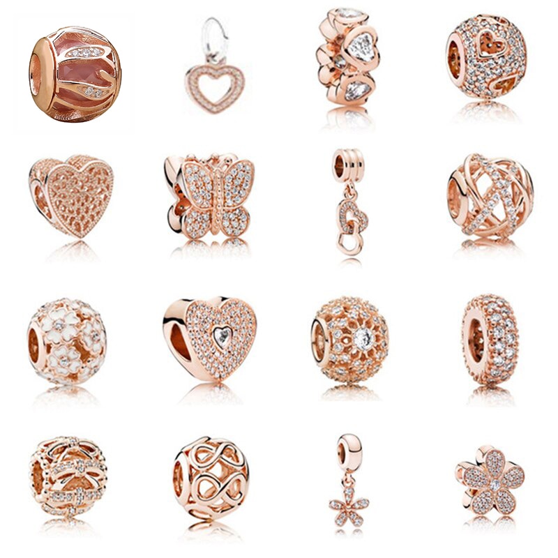 Mode 925 Sterling Zilver Rose Goud Kralen Charm Omhelzing Met Zirconia Fit Essentie Armband Diy Sieraden Gratis Mail