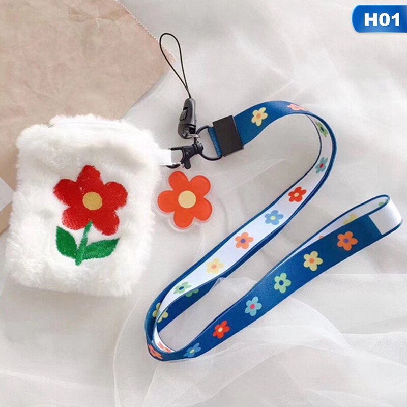 Tecknad söt broderi bärbar hörlursfodral mjuk plysch avokado förvaring resväska dragkedja påse för airpods förvaringsväska