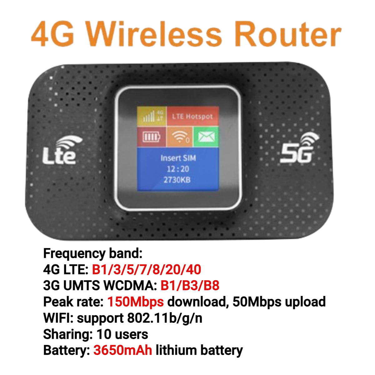 4G LTE Router 150Mbps przenośny wzmacniacz sygnału WiFi 3650mAh odblokowany kieszonkowy Router bezprzewodowy z gniazdo karty Sim zewnętrznym mobilnym hotspotem: WHITE