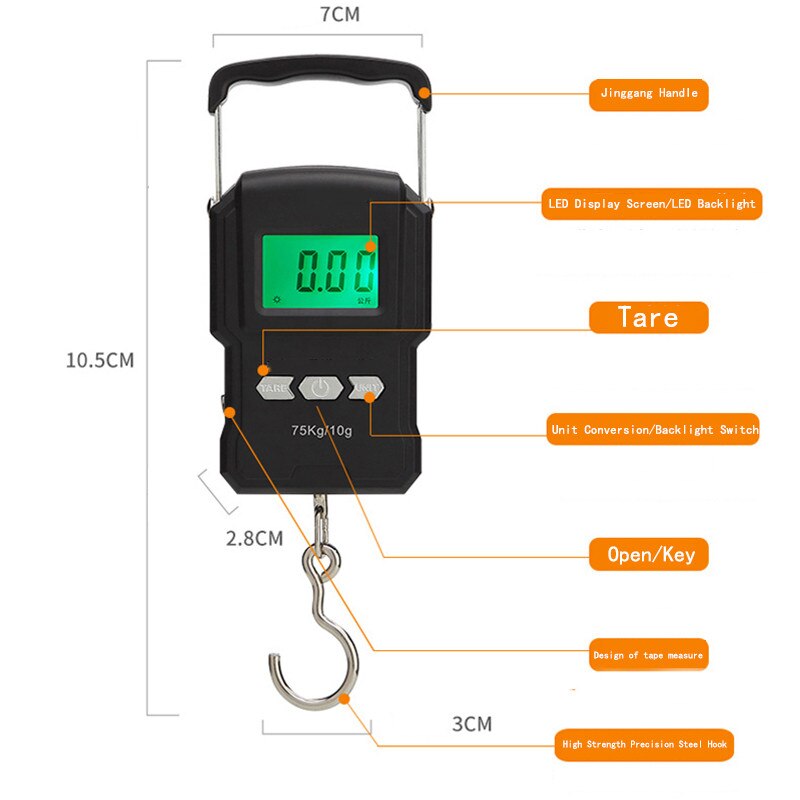 Báscula Digital con cinta métrica para equipaje, viaje, peso, Steelyard, colgar, balanza de gancho electrónica, retroiluminación LCD de herramientas de peso