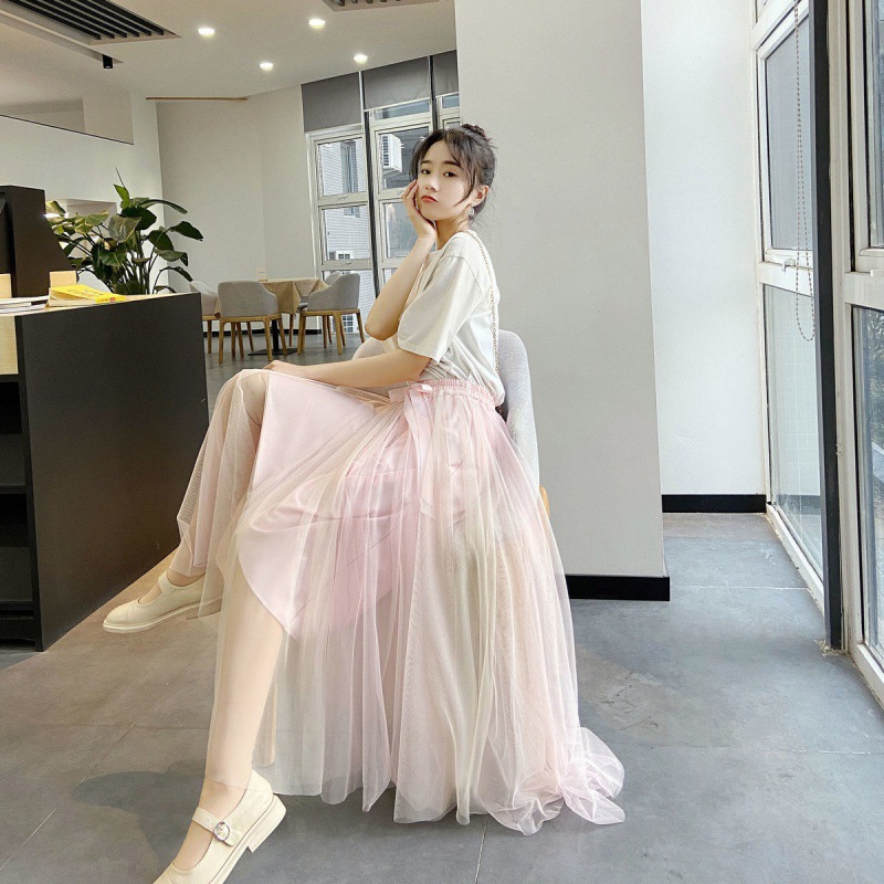 Regenboog Kind Elegante Tule Rok Zomer Lente Swing Vrouwen Leuke Roze Blauw Lange Rokken Meisje High School Student Kid Tutu rok