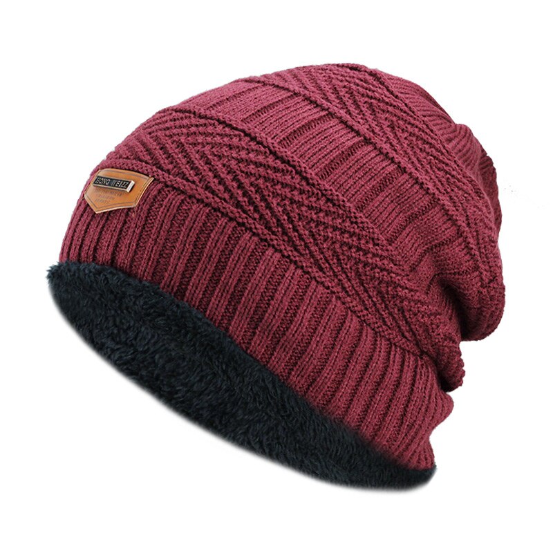 Cappello invernale da uomo 2020 cappelli neri lavorati a maglia moda cappello autunno spesso e caldo e berretto Skullies berretto berretti a maglia morbidi cotone: Wine