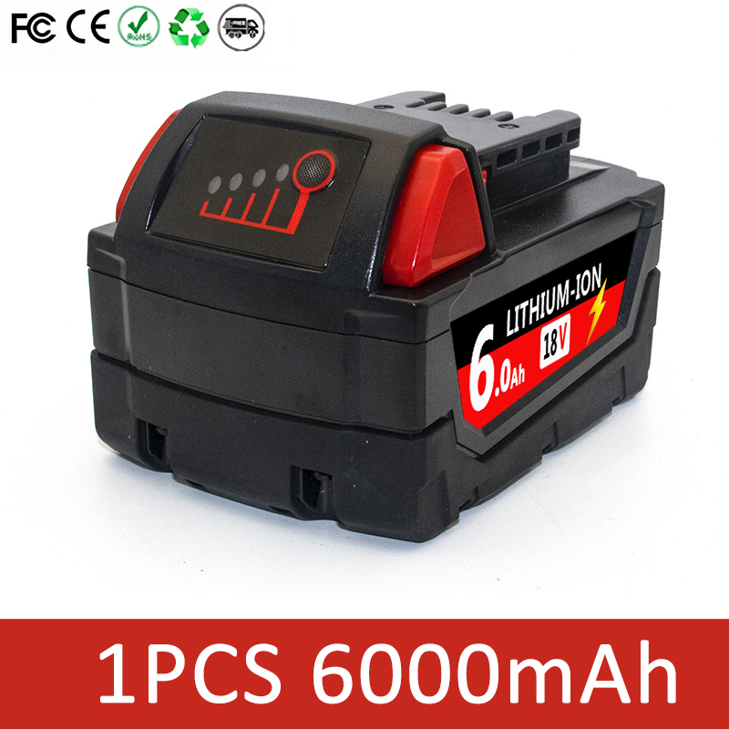 6000mAH/12000mAH For Milwaukee M18 18V Replacement For Milwaukee M18B5 XC Li-ion battery 48-11-1815 2604-20 48-11-1850 charger: green