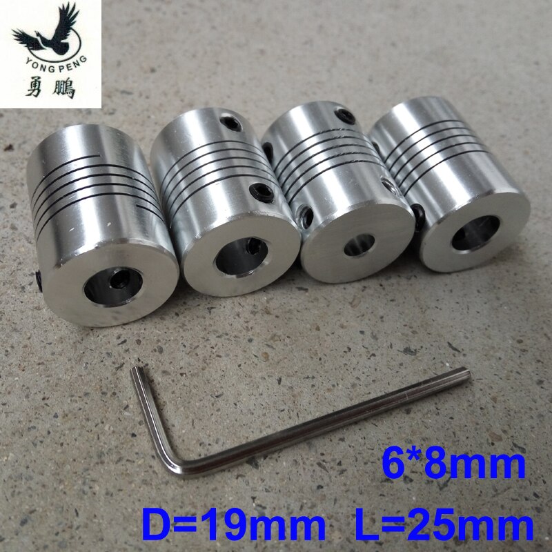 4 stuks/partij Askoppeling 6mm Om 8mm Flexibele Koppeling 6*8mm OD 19x25mm stappenmotor 6*8mm CNC machine motor jaw