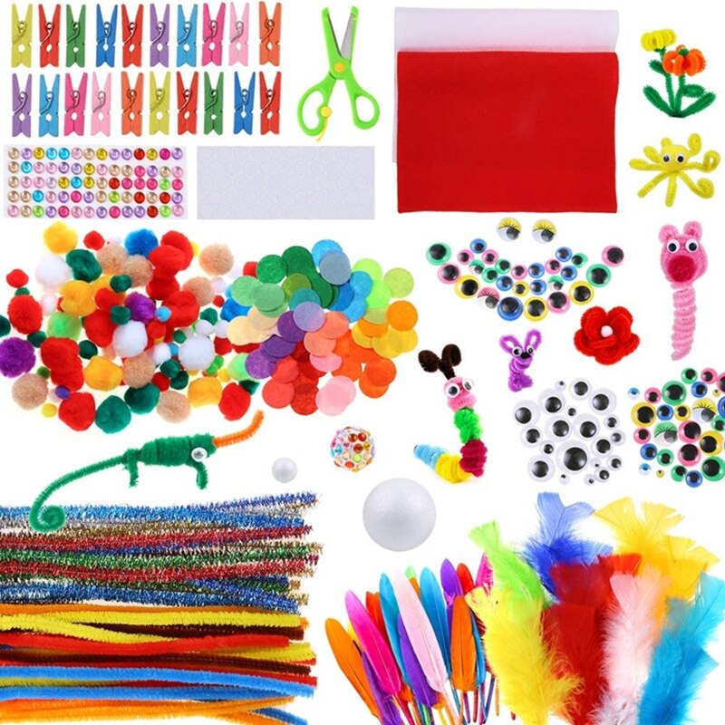 OOTDTY DIY Art Craft Supplies for Preschool Primary Kids with Felt Cloth Crafting Box Kits for Kindergarten Activities