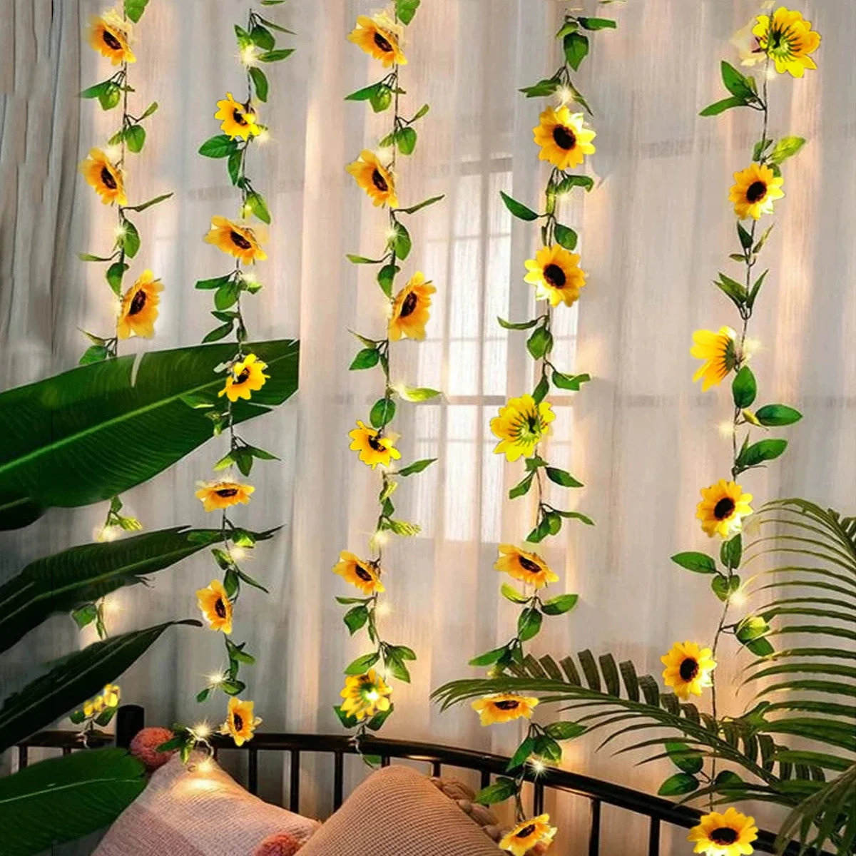 50/100 LEDs Green Leaf Fairy Lights String Künstliche Efeu Girlande Lichterkette für Weihnachtssträuße Hochzeit Schlafzimmer Dekoration