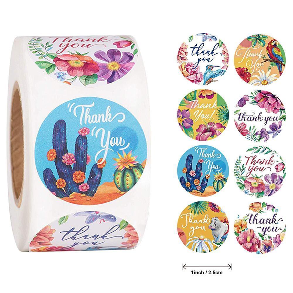 500pcs Flower THANK YOU Stickers for Cake Biscuit Baking Sealing Labels Box Decorative Stickers Scrapbooking Label Stickers: Default Title