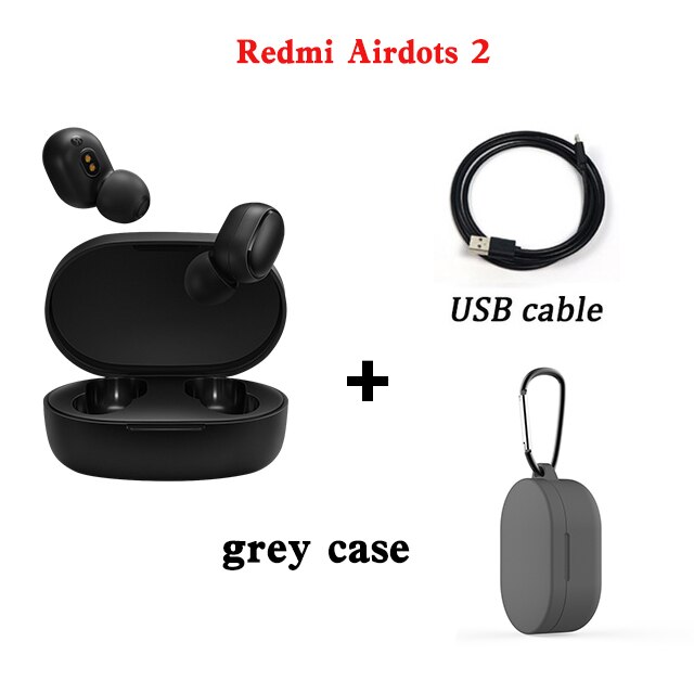 Xiaomi Redmi Airdots 2 Earbuds Tws Wireless Earphone Bluetooth 5.0 In Ear Stereo Headsets Noise Reduction With Mic Tap Control: air2 grey case cable