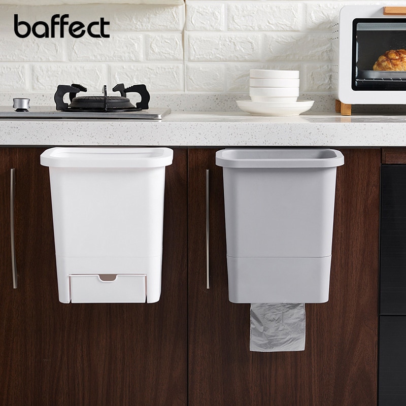 Baffect 12L Kitchen Trash Can for Cabinet Door Trash Bin Plastic Waste Bin with Garbage Bag Storage Box kitchen Compost Caddy