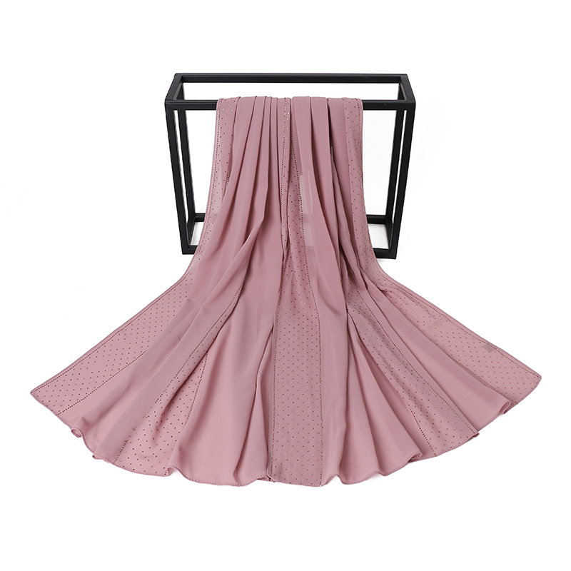 Écharpe en mousseline de soie avec perles pour femmes, Hijab avec perçage de cristal, châles, bandeau, écharpe, 19 couleurs au choix: COLOR 16