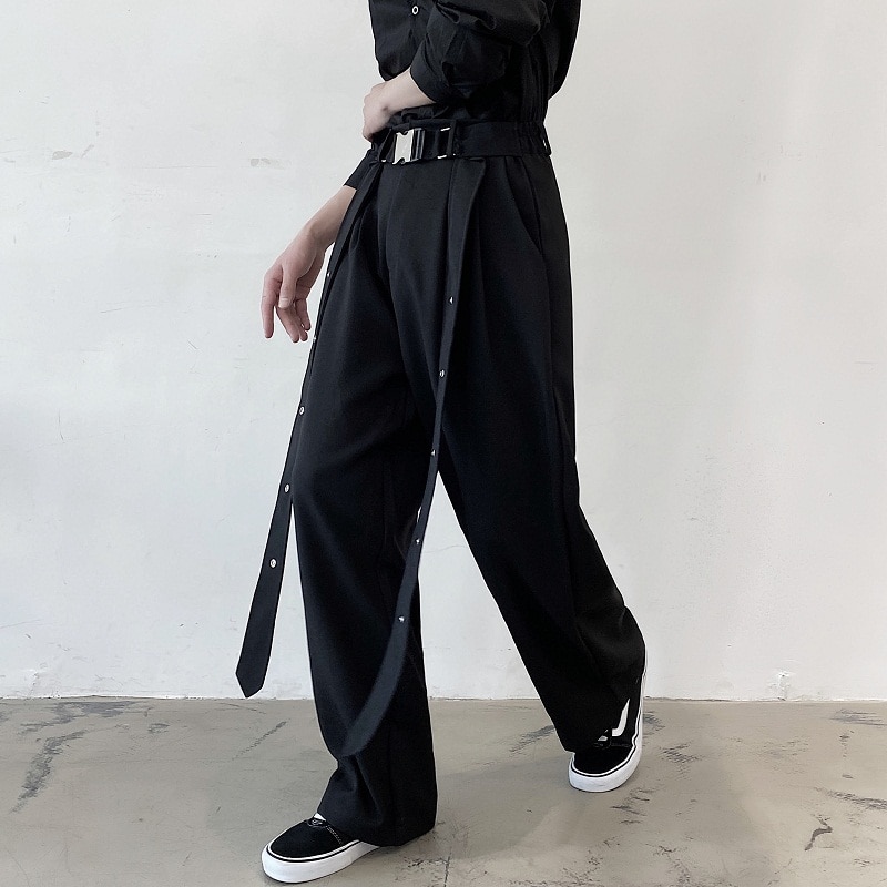 Mænd streetwear løse punk gothic bukser scene show bukser mænd bånd bælte afslappet bukser med lige brede ben