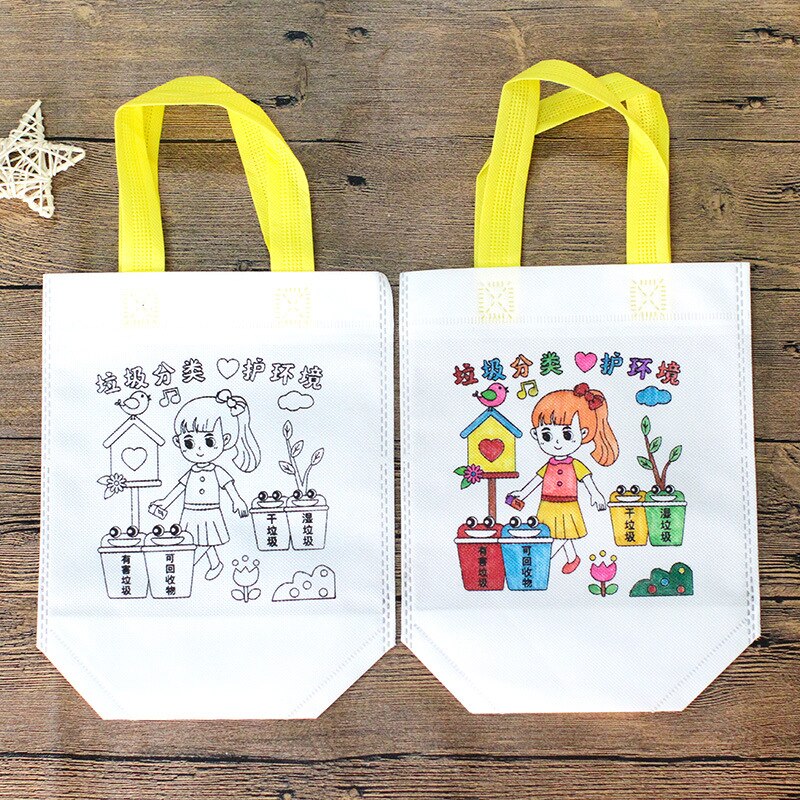10pcs Per Bambini FAI DA TE Eco-Friendly Borsa Graffiti Giocattolo Educativo Scuola Materna Pittura A Mano Materiali Tessuto Borse Per Bambini Giocattoli Regali