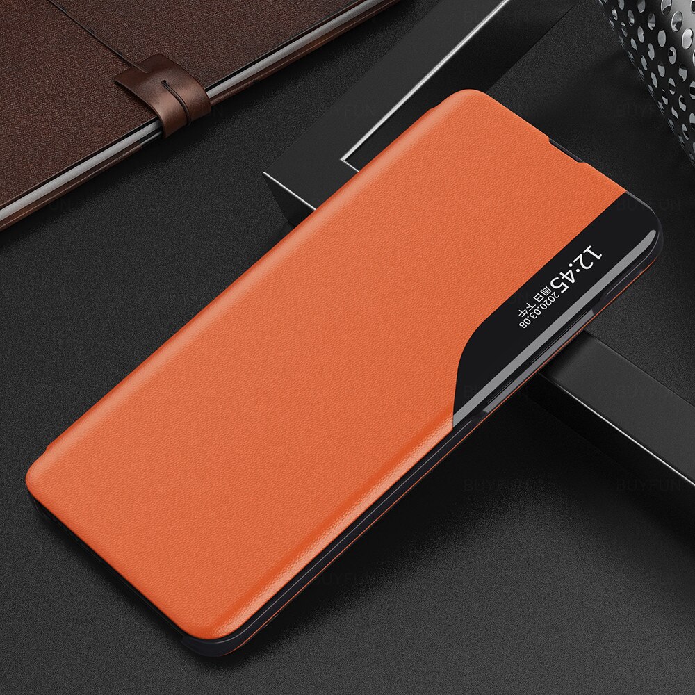 Samsun M 22 Case Pu Leather Smart Window View Magnetische Flip Cover Voor Samsung Galaxy M22 4G Sm-m225fc/Ds 6.4 &#39;&#39;Stand Coque: M22 4G 6.4inches / orange