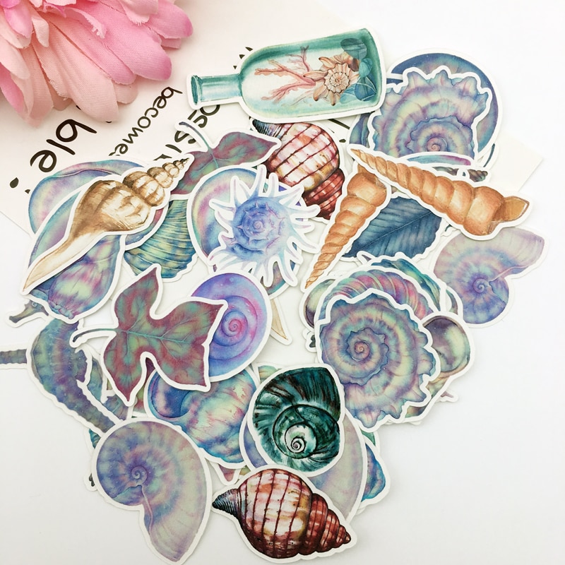 46pcs Cute sea shell Paper Stickers Crafts And Scrapbooking Decorative seashell Sticker DIY Lovely Stationery