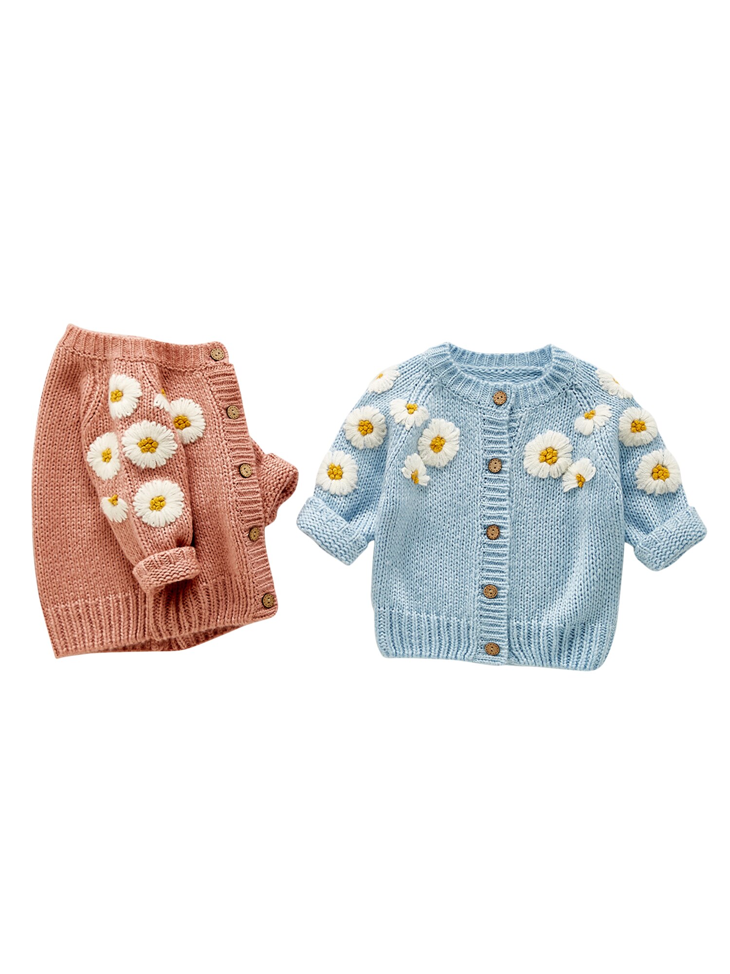 Nuovi Cardigan lavorati a maglia per bambini autunnali, neonate Daisy ricamo collo tondo manica lunga monopetto Outwear Casual top