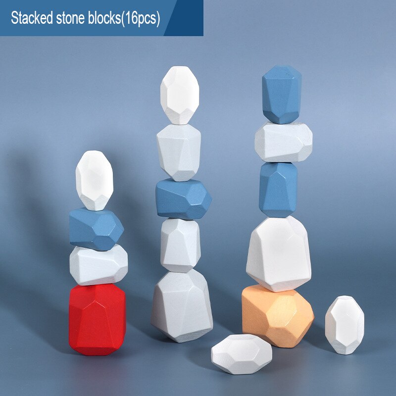 Houten Bouwsteen Gekleurde Steen Educatief Speelgoed Nordic Stijl Stapelen Spel Regenboog Steen Baby Speelgoed: Blauw