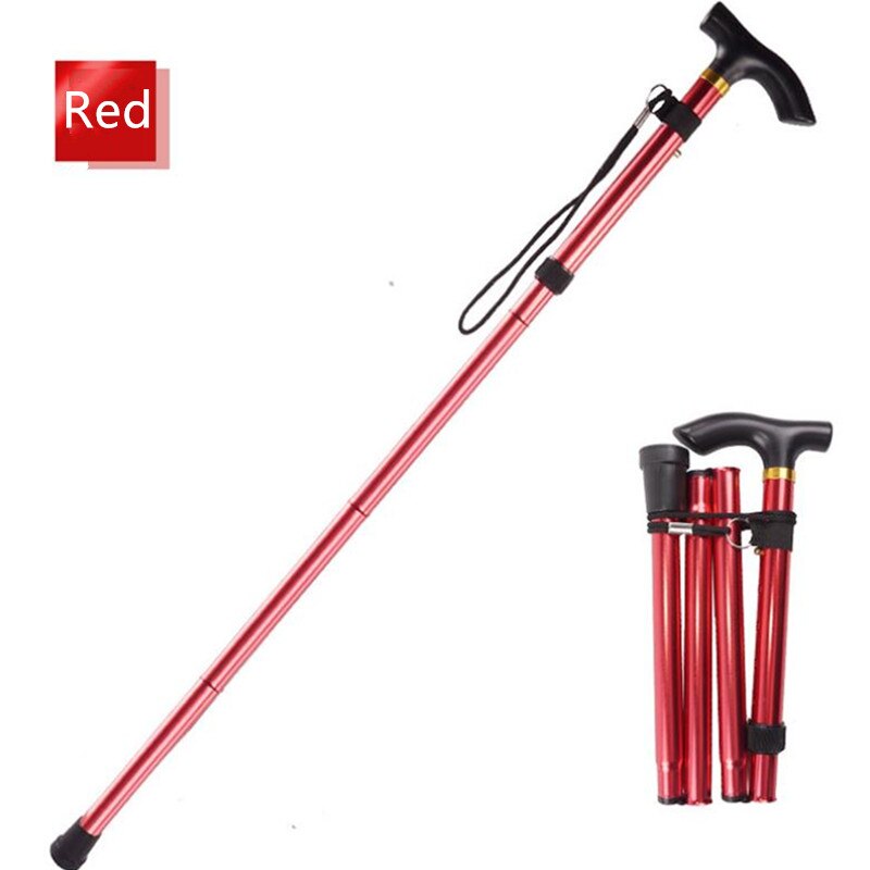 Walking Stick Hiking Trekking Poles Trail Ultralight 4 Section Adjustable Canes Aluminum Alloy Folding Walking Stick: A red