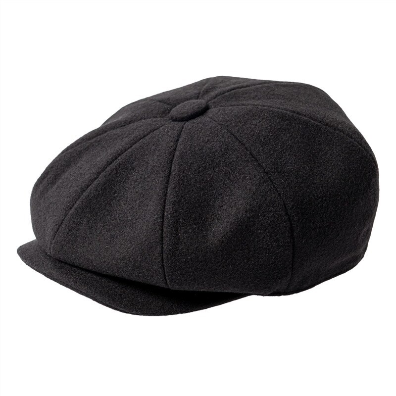 JANGOUL Newsboy Caps Men Wool Blend Flat Cap 8 Panel Male Hat Driving Hats with Button Front 810: black / 59 cm