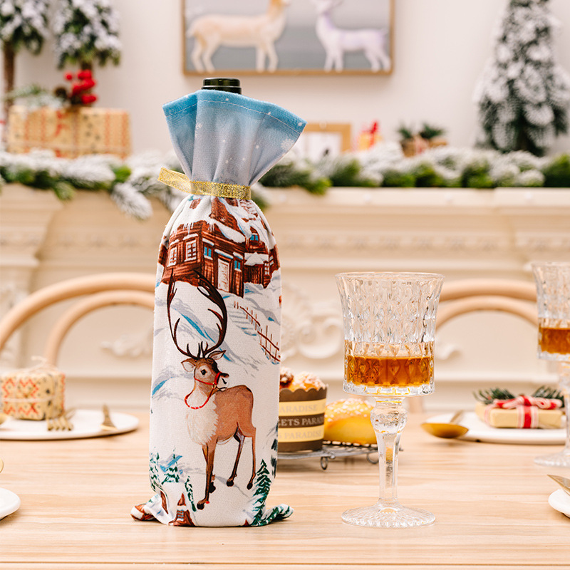 Nueva botella de vino navideña creativa, vestido de terciopelo a la , fundas para botellas de vino, manga, muñeco de nieve de Papá Noel, decoración de mesa de cena de Año de Navidad: BLANCO