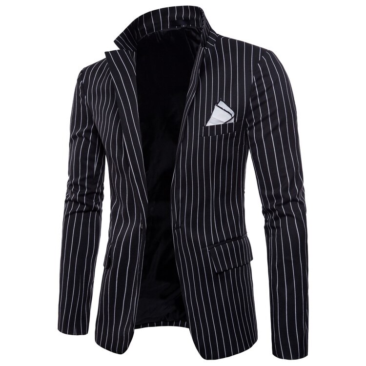 nueva de Slim Fit Casual vestido traje Blazer algodón boda traje a rayas Formal Blazer chaqueta 4XL: Black White / M