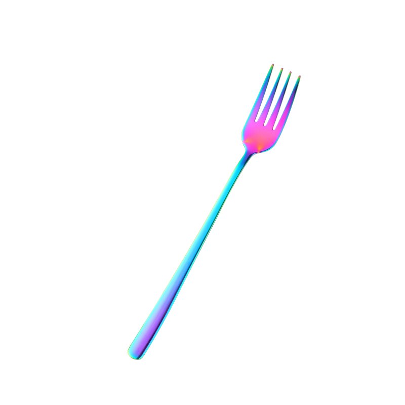 1PC Stainless Steel Dinner Fork Korean Colourful Dessert Fruit Fork With Long Handle Gold Blue Fork Set for Hotel Party Supplies: rainbow