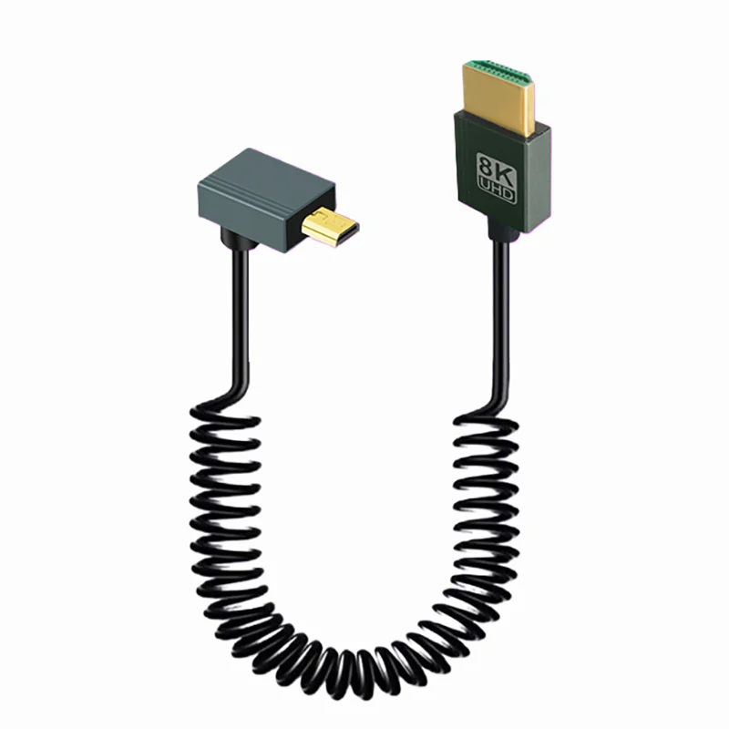 1m bärbara 8k uhd-spiralkablar mini/micro hdmi-kompatibel stretchfjäderkabel för pc bärbar dator surfplatta kamera dv skärm hdtv: Kaki