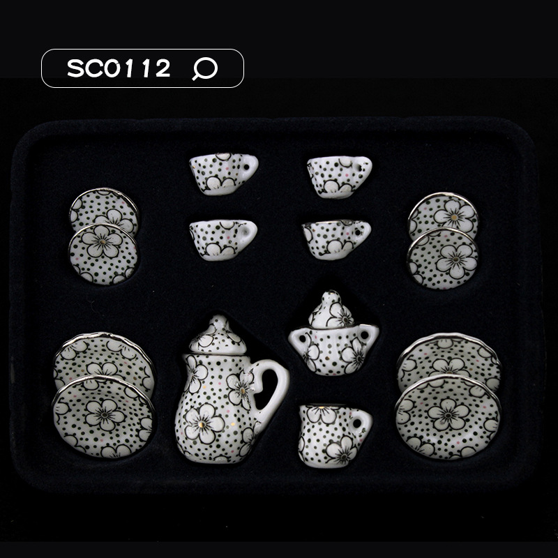 15Pcs 1/12 Dollhouse Miniature Accessories Mini Ceramics Tea Set Simulation Kettle Plate Cup Model Toys Doll House Decoration: VIOLET/紫罗兰