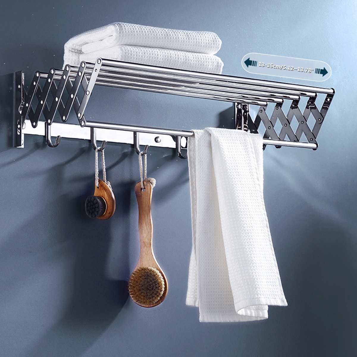 Stainless Steel Towel Racks Movable Telescopic Folding Rack Towel Holder Shelf Wall Mount Drying Rack for Toilet Bathroom