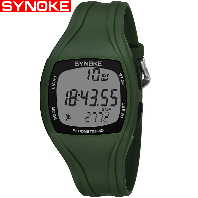 Synoke 9105 sportsur mænd skridttæller 50m vandtæt multifunktionelt digitalt armbåndsur pu rem led herre elektronisk ur herre: Grøn