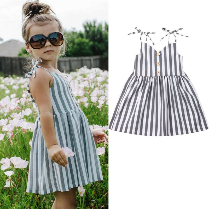 Pudcoco Summer Toddler Baby Girl Clothes Sleeveless Striped Strap Dress Outfit Summer Clothes Sundress