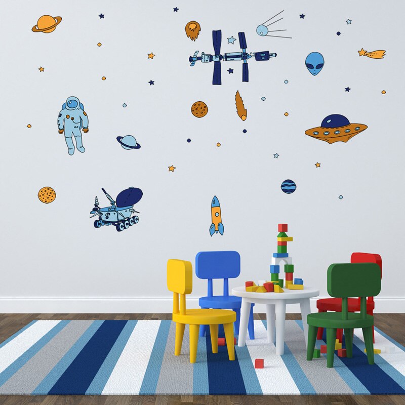 Spaceship space rocket flying saucer alien Wall Sticker for kids rooms bedroom decorations wallpaper Mural Art Decals stickers