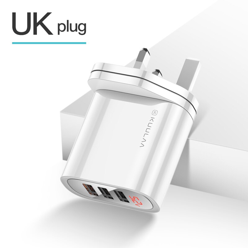 KUULAA USB Charger Quick Charge 3.0 30W QC Fast Charging Multi Plug Mobile Phone Charger For iPhone Samsung Xiaomi Huawei: UK White