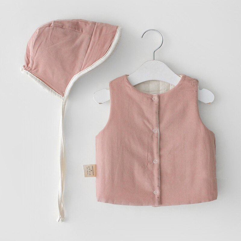 Herfst Winter Leuke Baby Vest Warme Muts Vest Baby Kleding Sets Jongen Meisje Baby Outdoor Jas Vest Wit Dubbelzijdig vest: Roze / 100-2-3Y