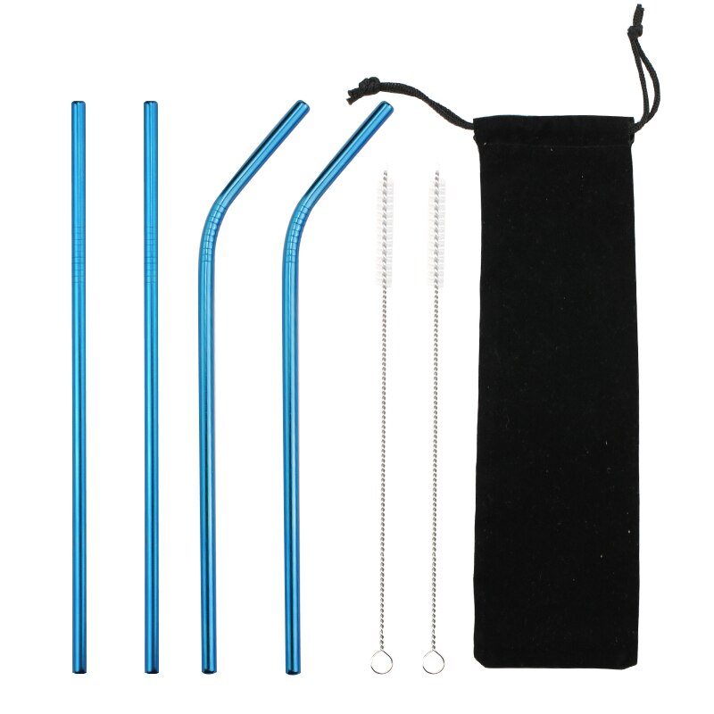 2/4 stücke Edelstahl Stroh Wiederverwendbare Metall Trinken Stroh Mit Reiniger Pinsel Für Heimat Party Barware Bar Zubehör: B6 Blau(4Stck)