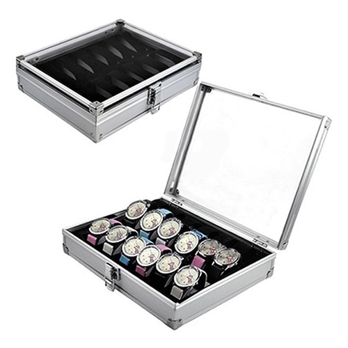 Nyttige 12 gitter slots smykker ure aluminiumslegering display opbevaringsboks sag