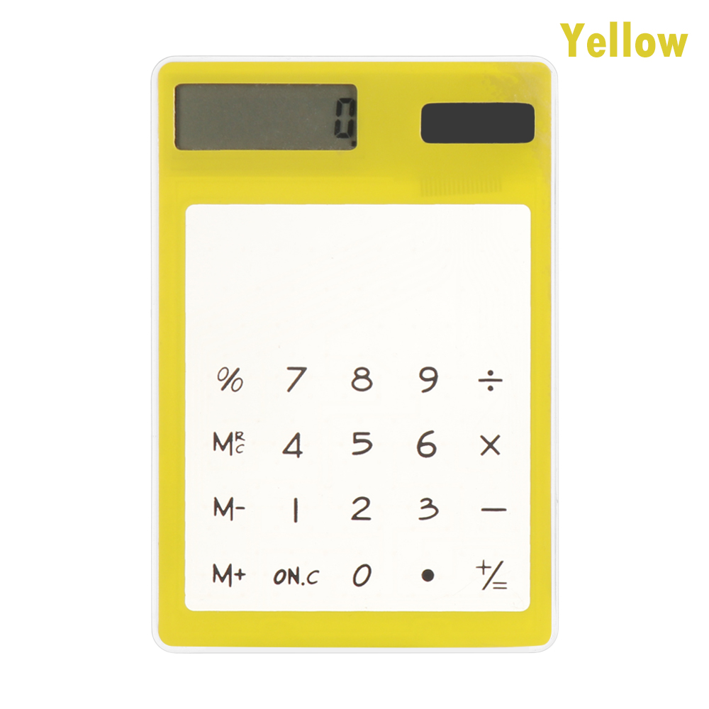 LCD 8 Digit Transparent Solar Calculator Ultra-thin Touch Screen Solar Computer Solar Mini Calculator Office Supplies: Yellow