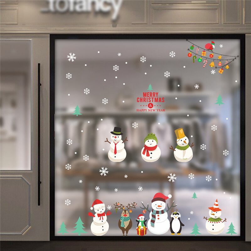 merry christmas tree santa claus wall stickers for kids rooms window home decor happy year wall decals pvc wallpaper