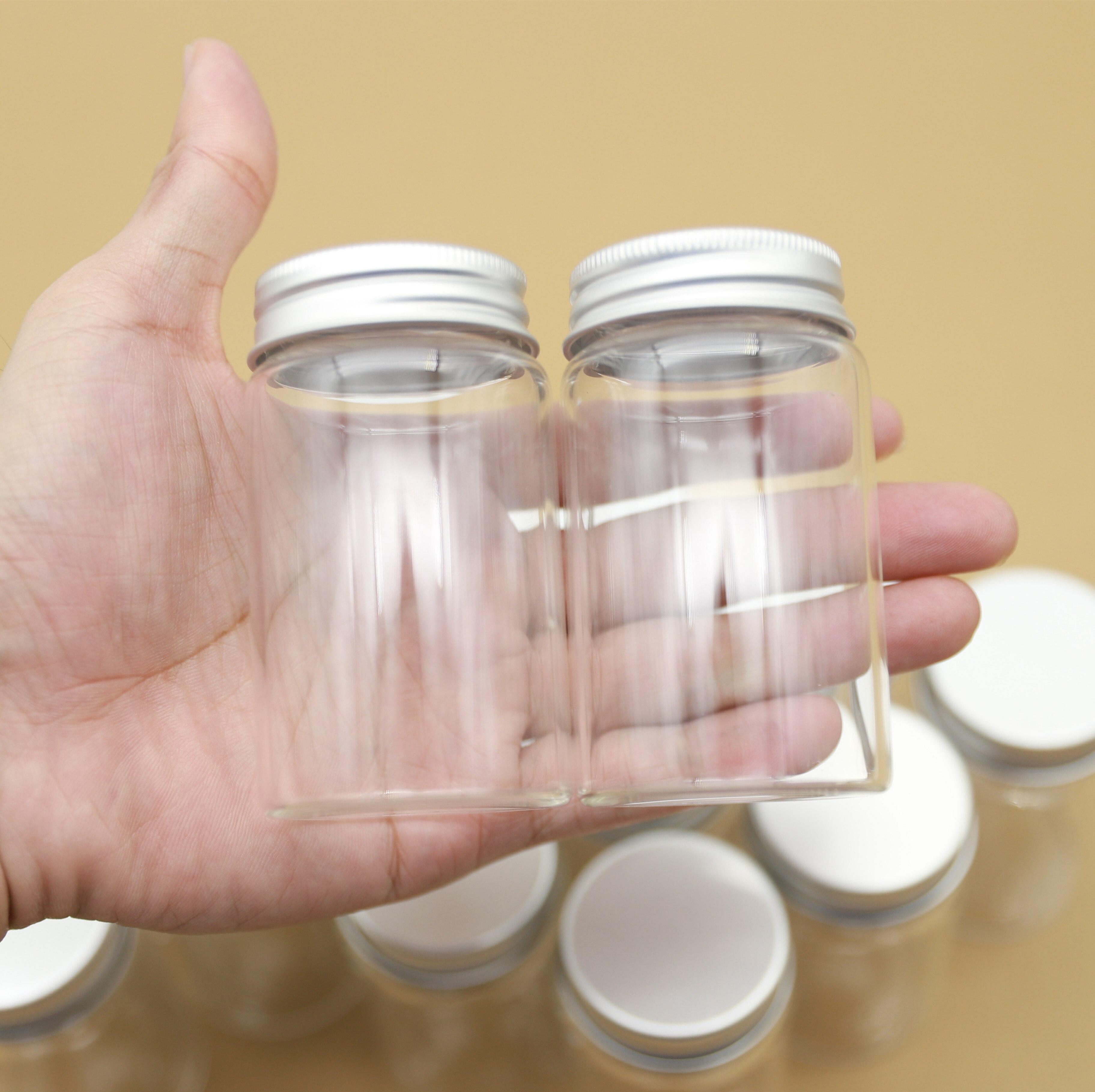 12pcs/lot 47*80mm 100ml small Glass vial Bottle jars Silver Screw Cap mini Jars DIY Craft Transparent jars empty bottles