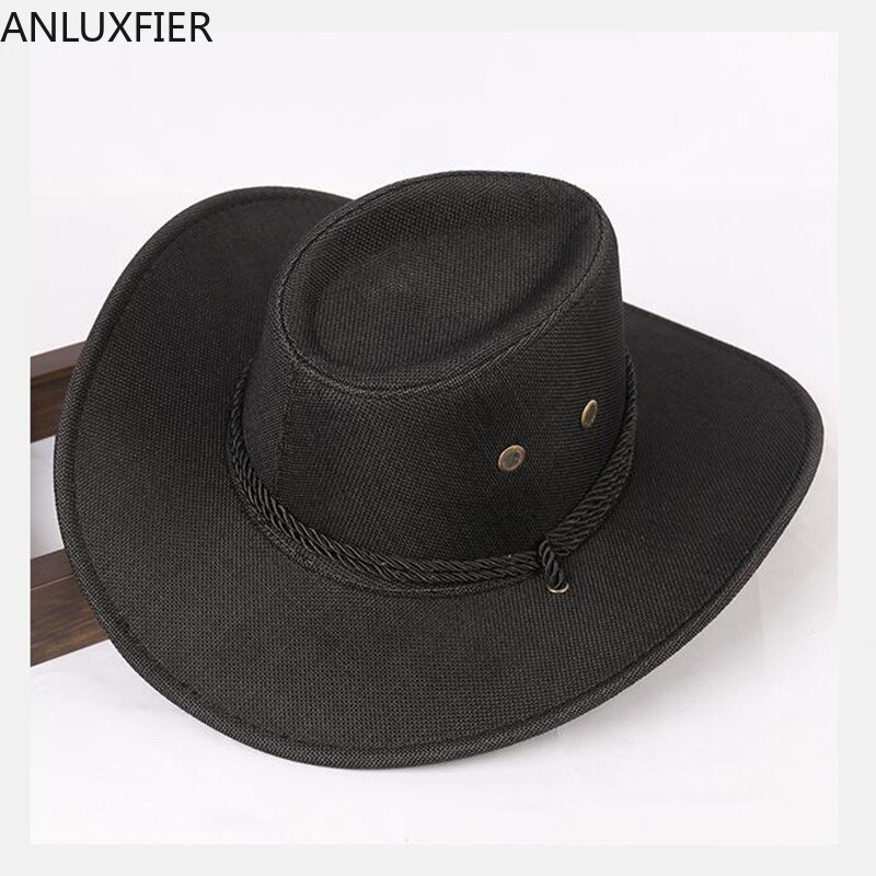 Chapeau de Cowboy occidental pour hommes, chapeau d'été, pare-soleil, casquette de pêche, Protection solaire, Anti-ultraviolet, respirant, escalade en plein air, H7268