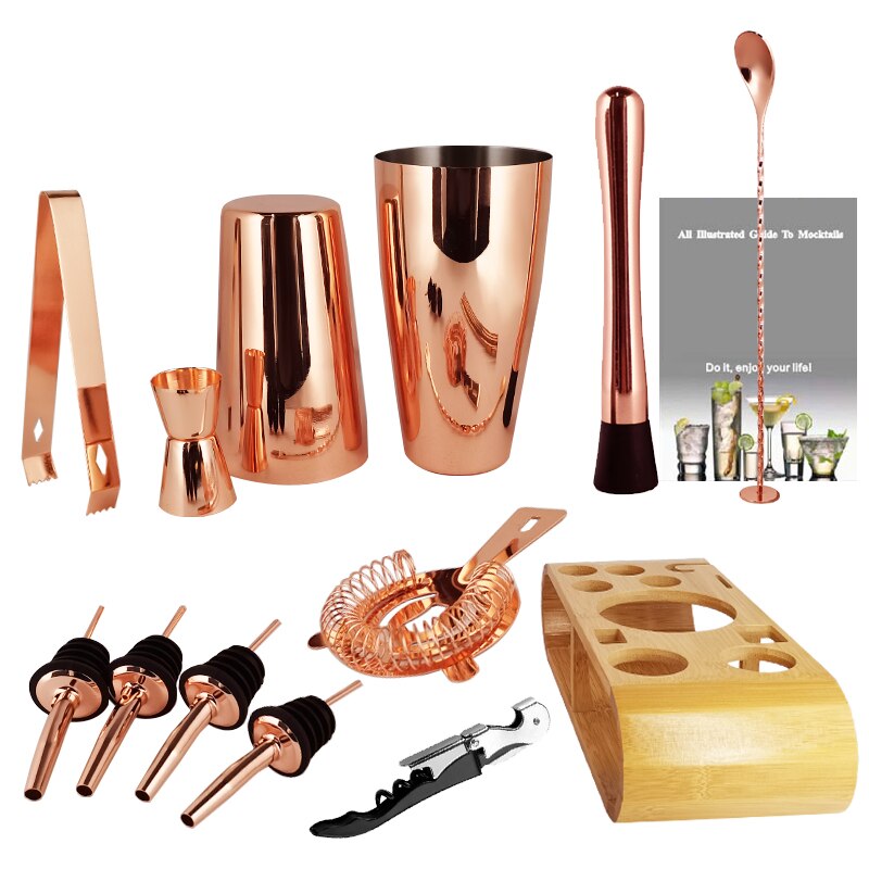 1-13 Piece Cocktail Shaker with Stylish Stand Bar Set (Copper and Black)Everything for Pefect Home Bartending