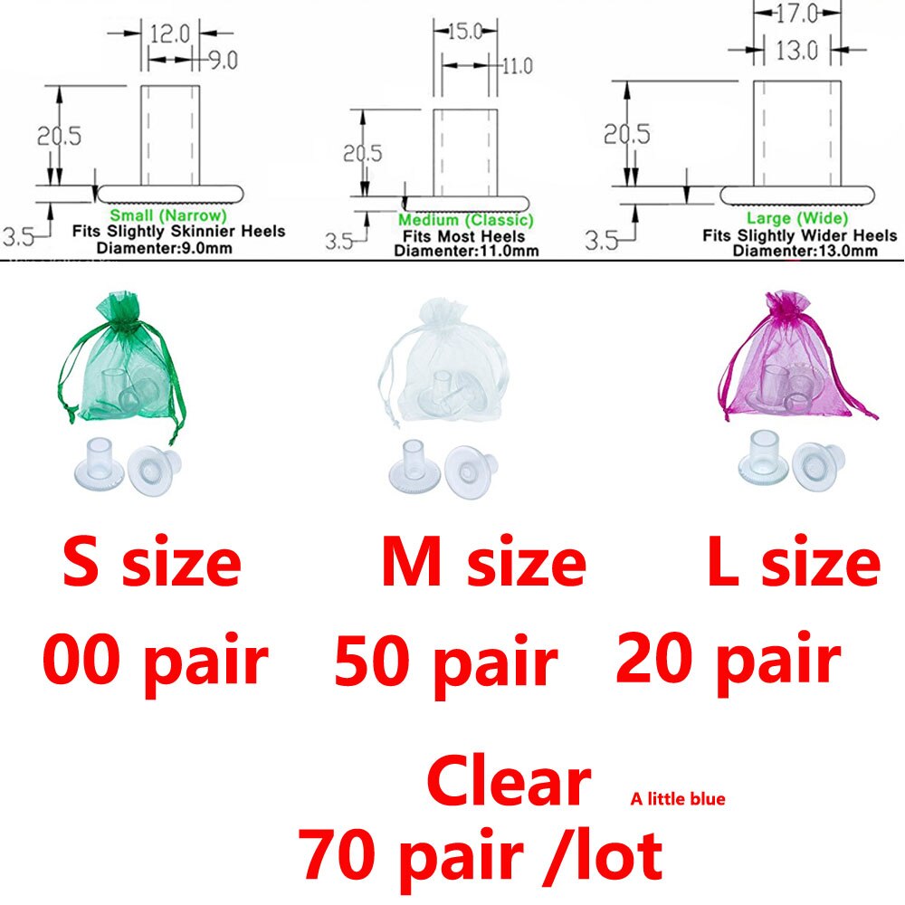 Protectores de tacón de silicona antideslizantes para boda, cubiertas para zapatos de baile latino, stilettos, 70 par/lote: Clear M50 L20