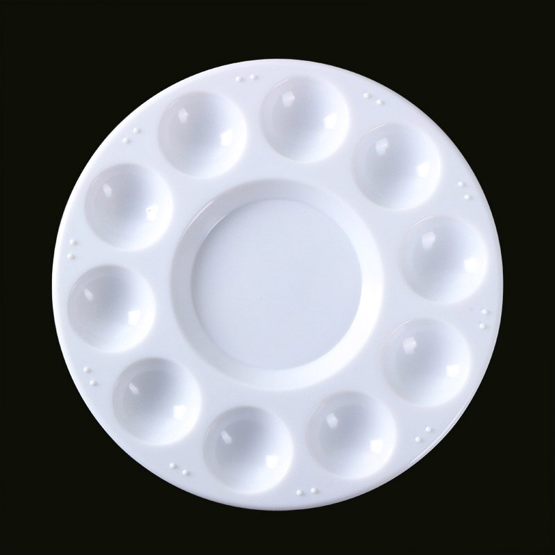Paleta de pintura de plástico blanco, paleta redonda de 10 pozos, multifunción para imágenes al óleo, útiles de arte escolar