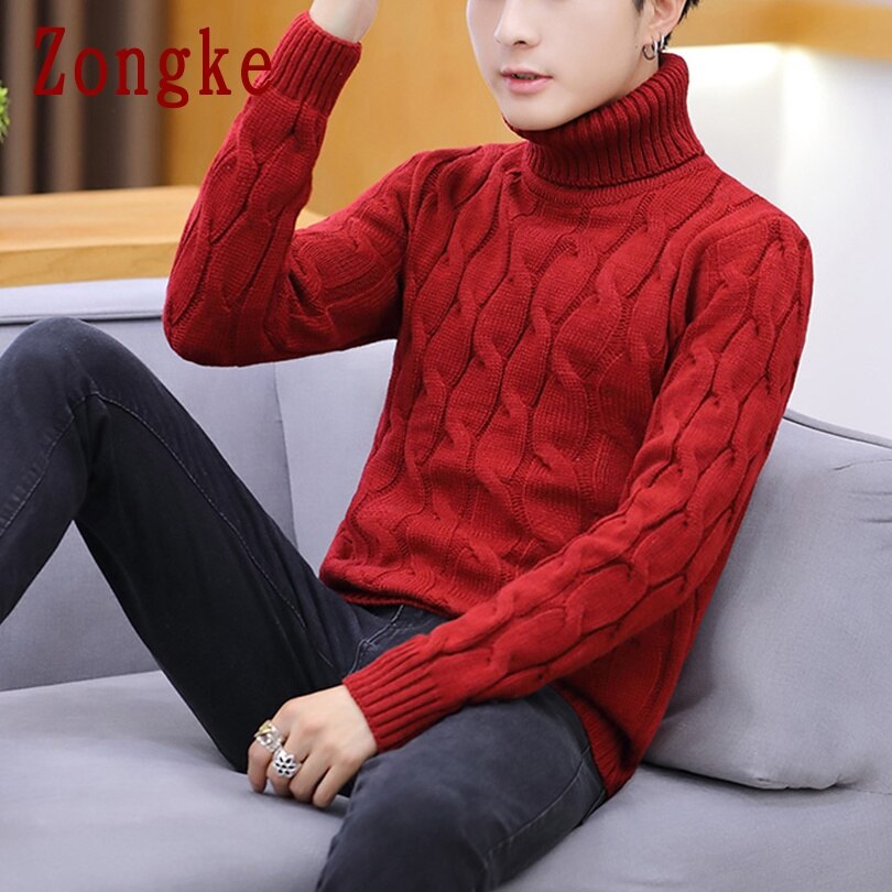 Zongke hvid rullekrave herre tøj vinter sweater herre frakker solid stribet pullover herre rullekrave m -2xl 2022 forår: Rødvin / Kinesisk størrelse xxl